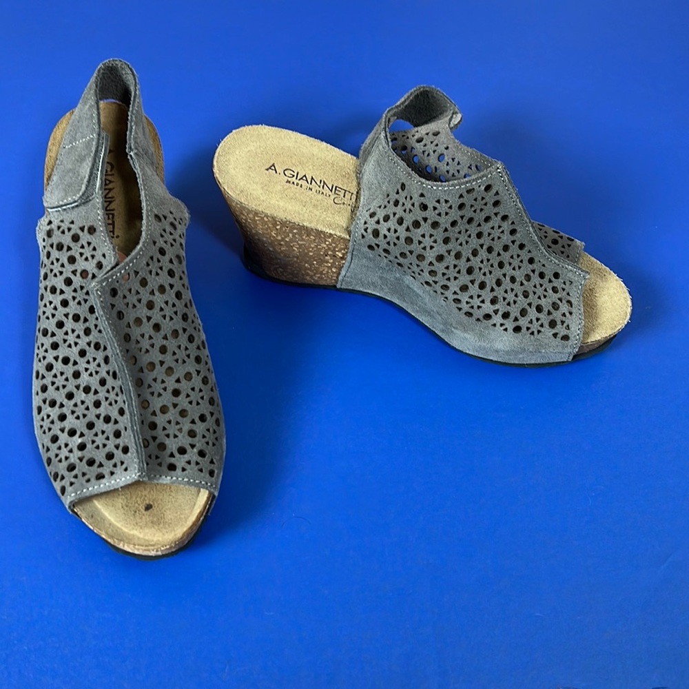 A Giannetti Comfort Soft Leather Slingback Wedges Heels Shoes 7